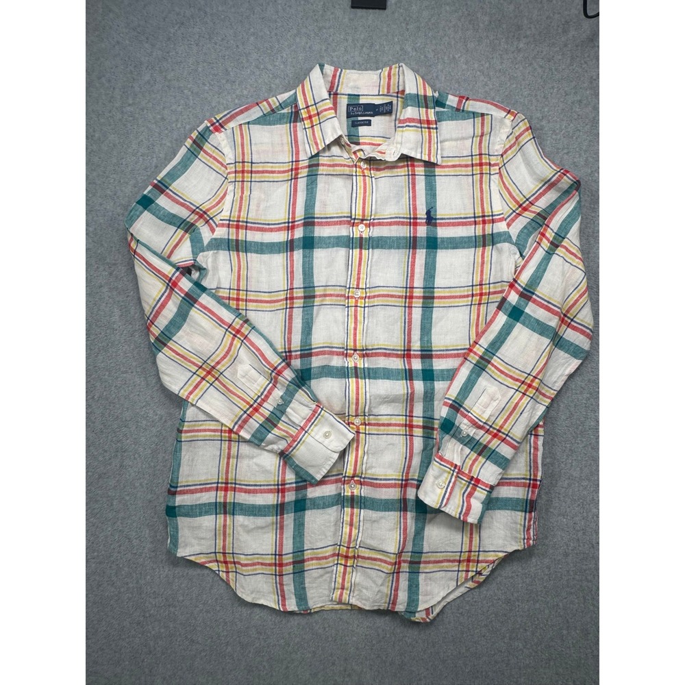 Polo Ralph Lauren Mens Classic Fit Linen Plaid Button Down Shirt Multicolor M